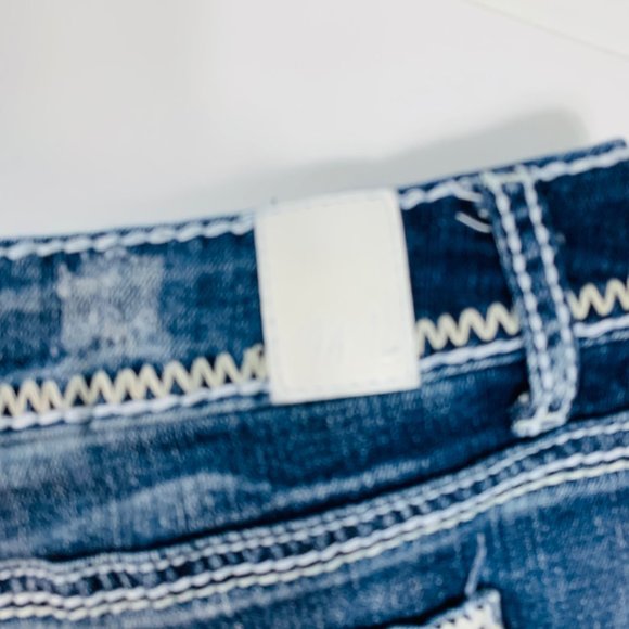 Maurices Bandana Jean Shorts Sz 7/8 Blue Bootie Embroidered Pocket Stretch Short - Picture 8 of 13